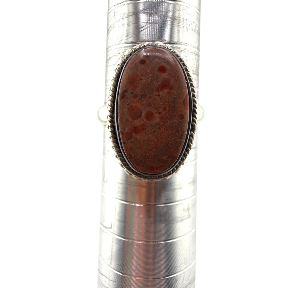 Vintage Style Sterling Silver Ring with Red-Brown Mineral Cabochon Size 8